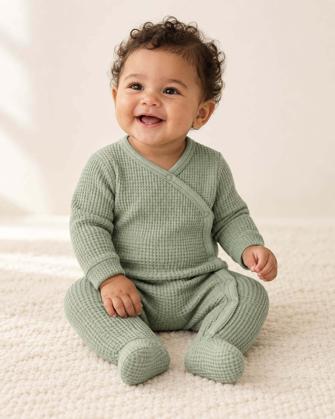 Babygrow Abraço vestido por criança — imagem ilustrativa gerada por IA