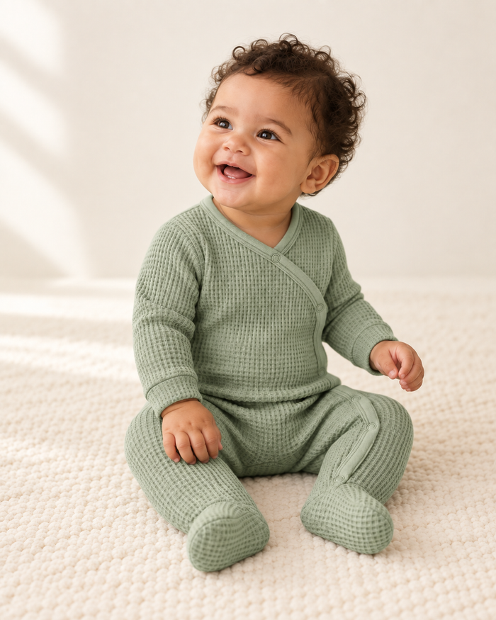 Babygrow Abraço — vista 4 com criança, imagem ilustrativa gerada por IA